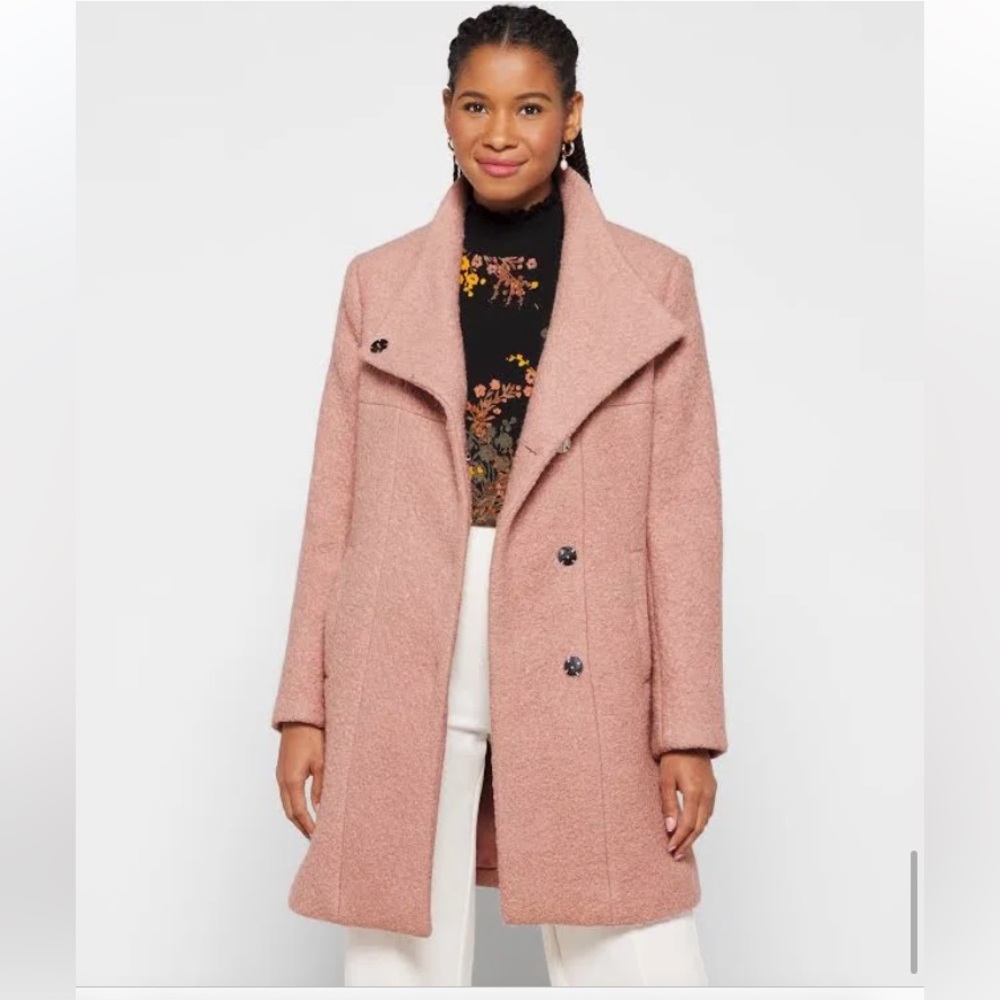 Pink Asymmetrical Bouclé Walker Coat Kenneth Cole